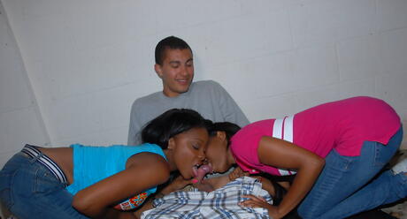 Curious girls Carmen and Nina Devon in hot threesome scene 