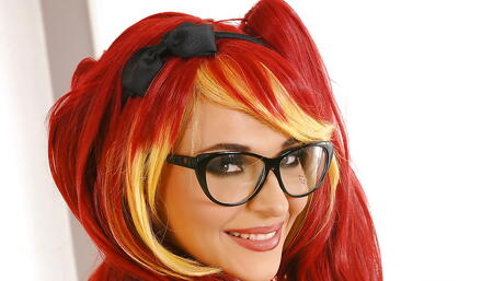 Slender hungarian youthful Alexis Brill in cosplay costume spreads her legs 